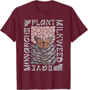 Save The Monarchs Plant Some Milkweed Butterfly T-Shirt - T-Shirt | Maroon