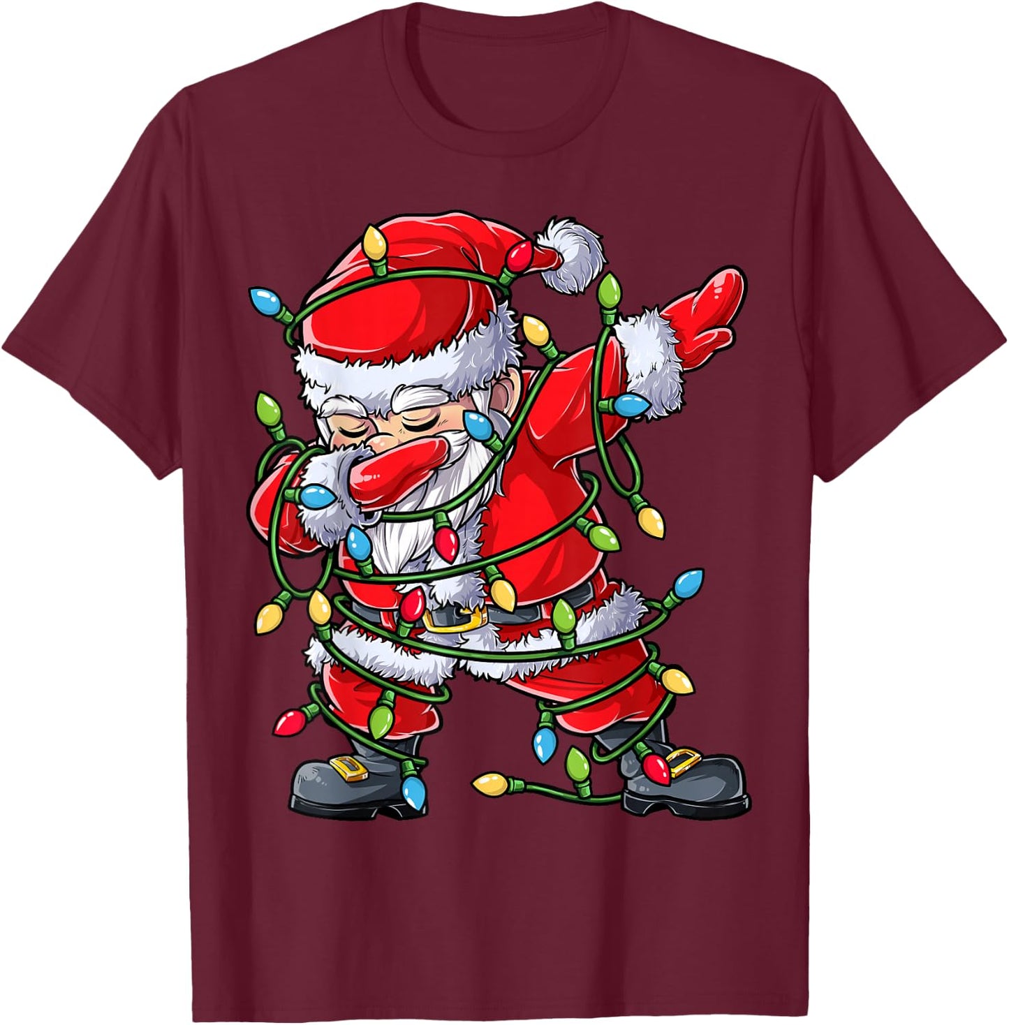 Dabbing Santa Christmas Tree Lights Xmas Gifts Boys Kids Dab Short Sleeve Black T-Shirt - T-Shirt | Maroon
