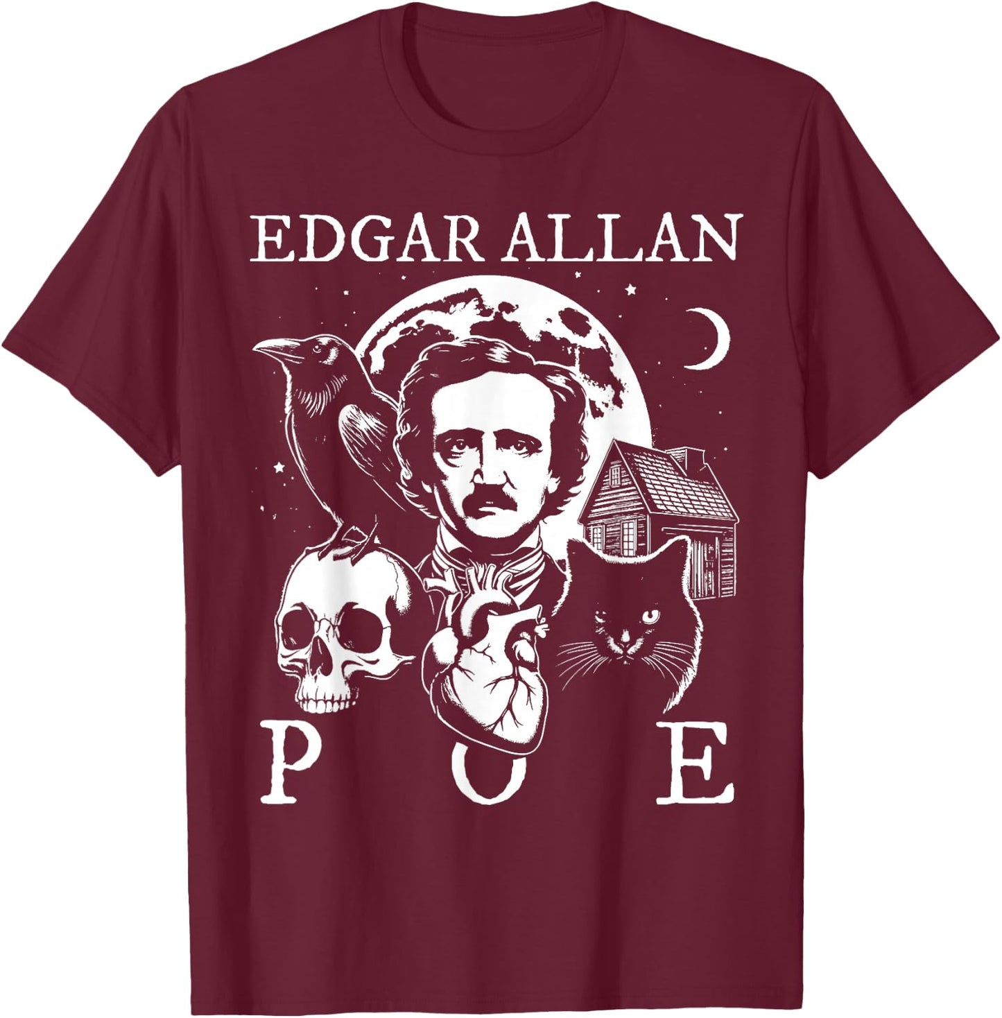 Edgar Allan Poe Poems Quotes Raven Literature T-Shirt - T-Shirt | Maroon