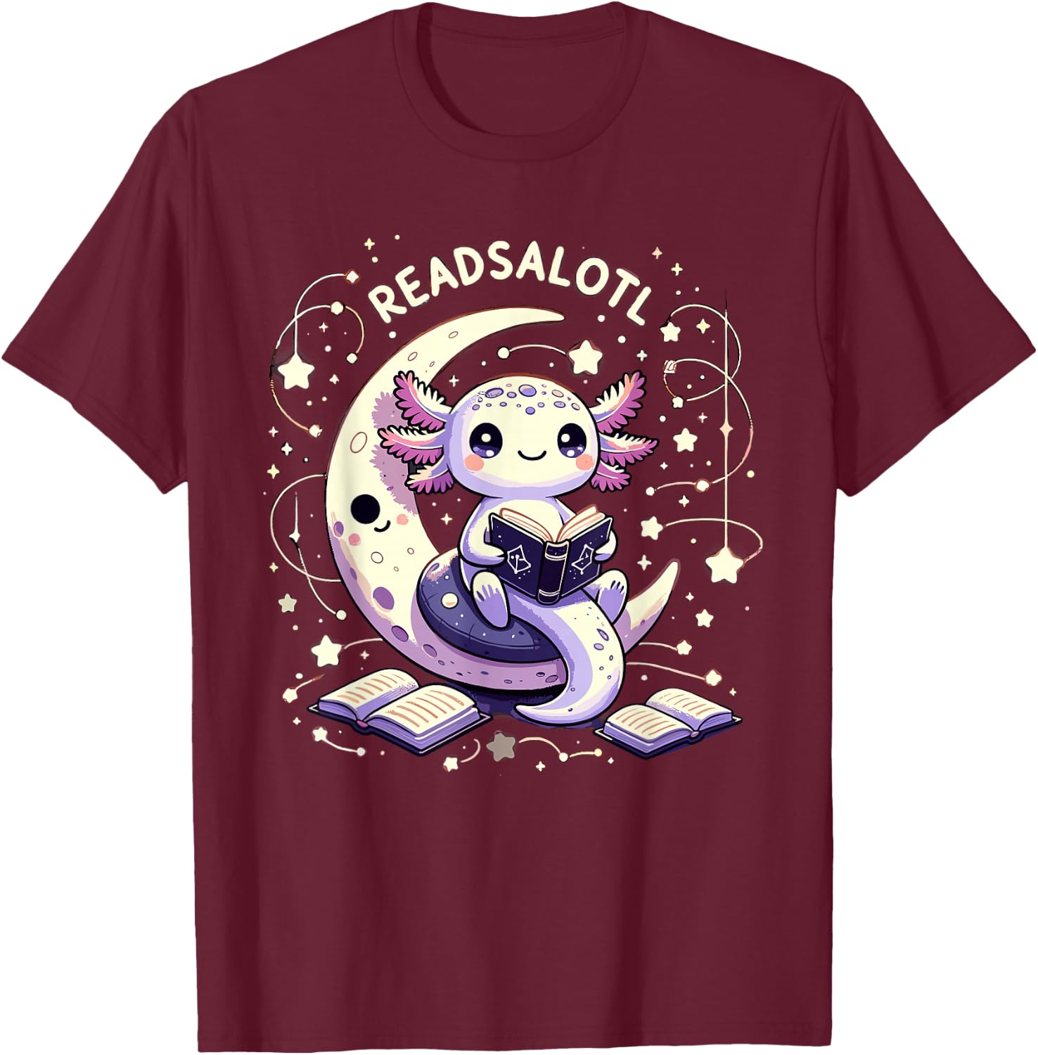 Axolotl Books Readsalotl Reading Bookworm Boys Girls Kids T-Shirt - T-Shirt | Maroon
