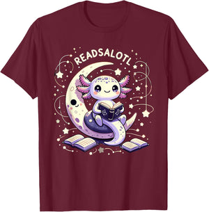 Axolotl Books Readsalotl Reading Bookworm Boys Girls Kids T-Shirt - T-Shirt | Maroon