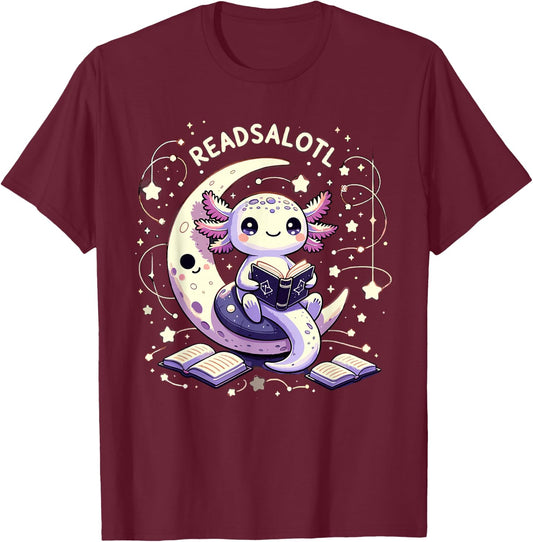 Axolotl Books Readsalotl Reading Bookworm Boys Girls Kids T-Shirt - T-Shirt | Maroon