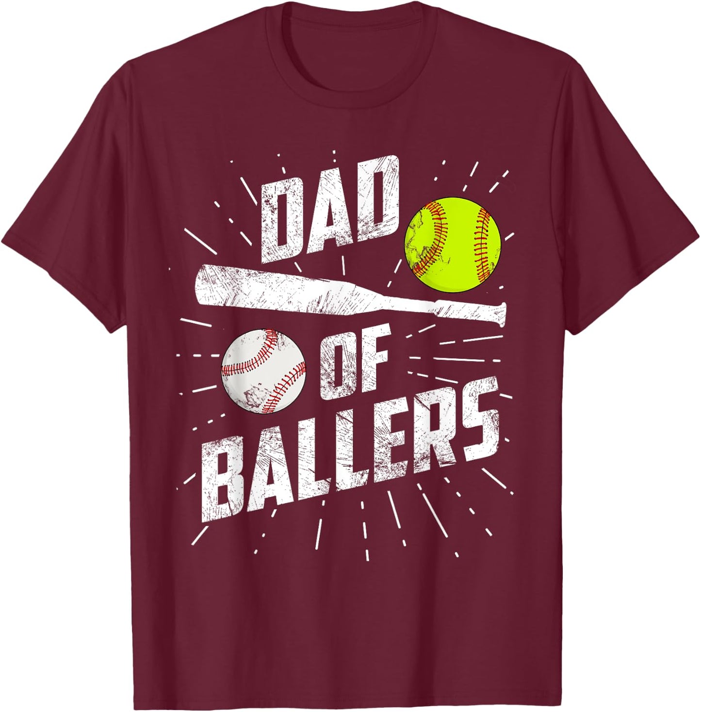 Dad Of Ballers Funny Baseball Softball Game Fathers Day Gift T-Shirt - T-Shirt | Maroon