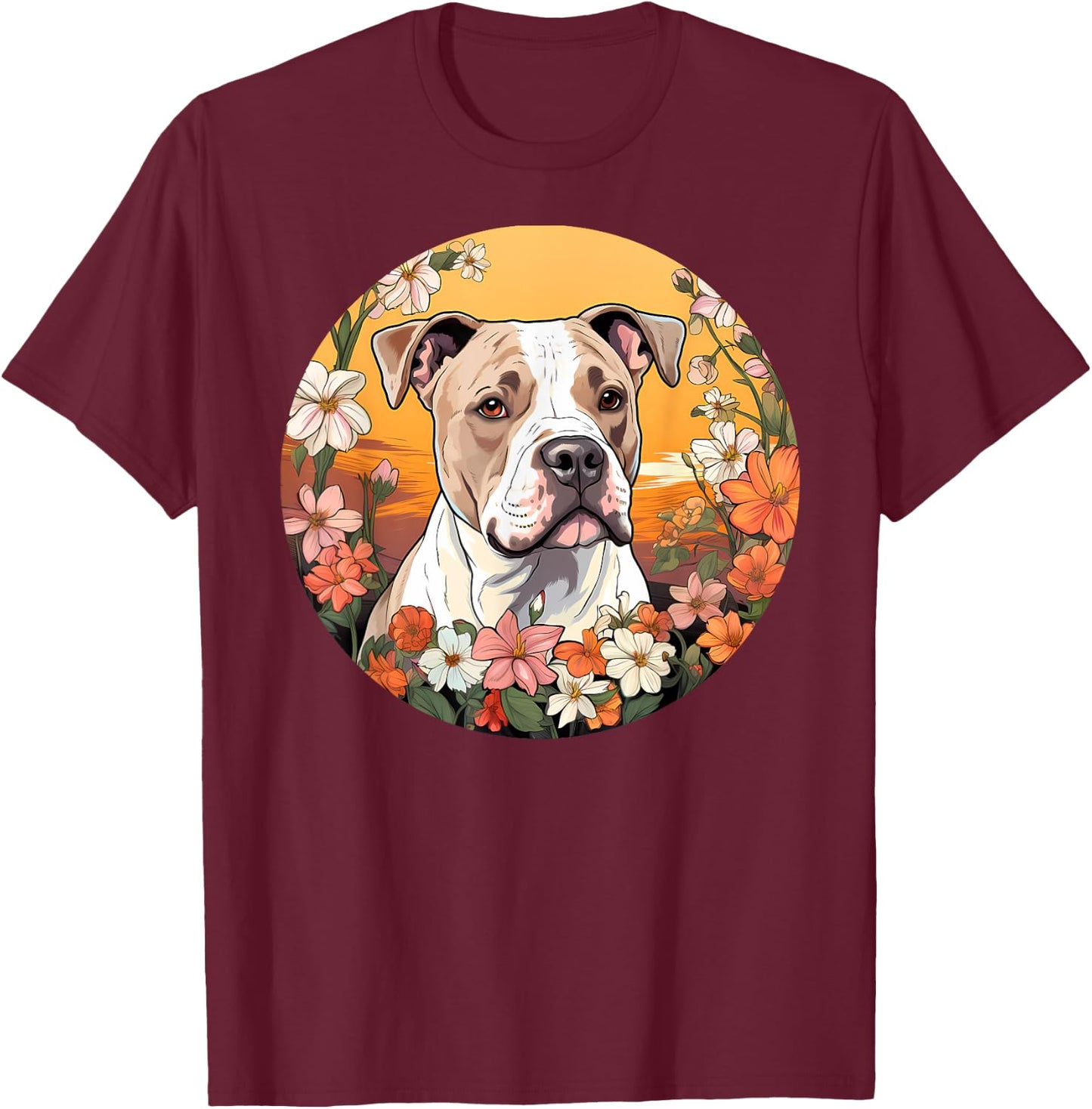 Cute American Bulldog Mountain Flower Meadow Dog Mom Women Kids T-Shirt - T-Shirt | Maroon