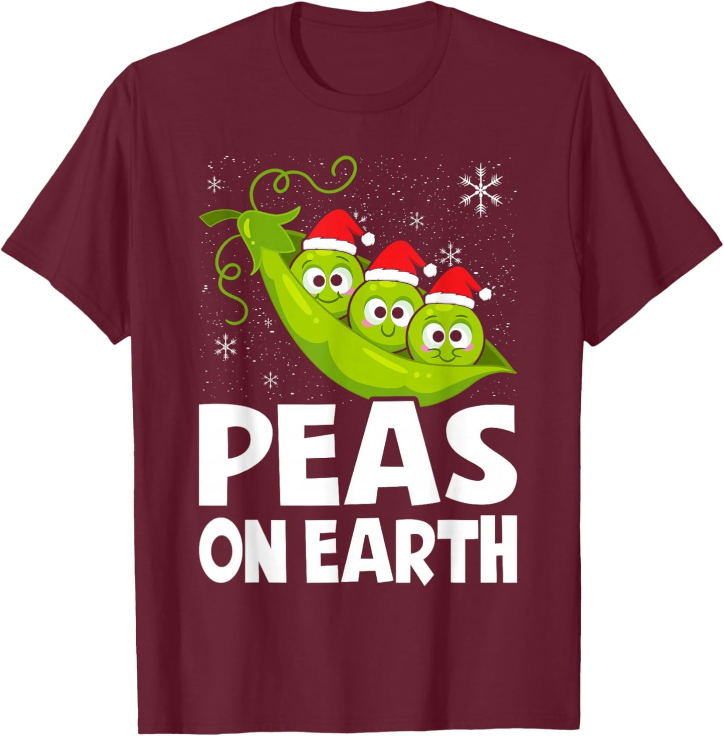 Christmas Pun Lover Peas on Earth World Peace Vegan T-Shirt - T-Shirt | Maroon