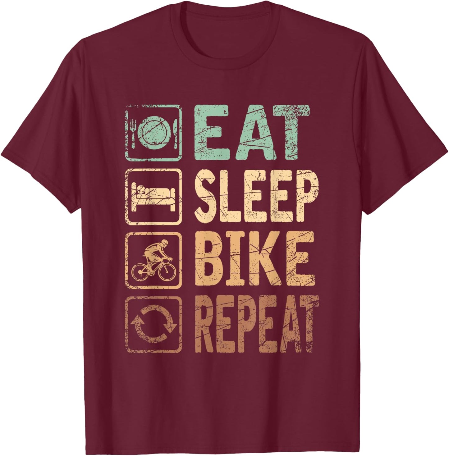 Eat Sleep Bike Repeat Bicycle T-Shirt - T-Shirt | Maroon