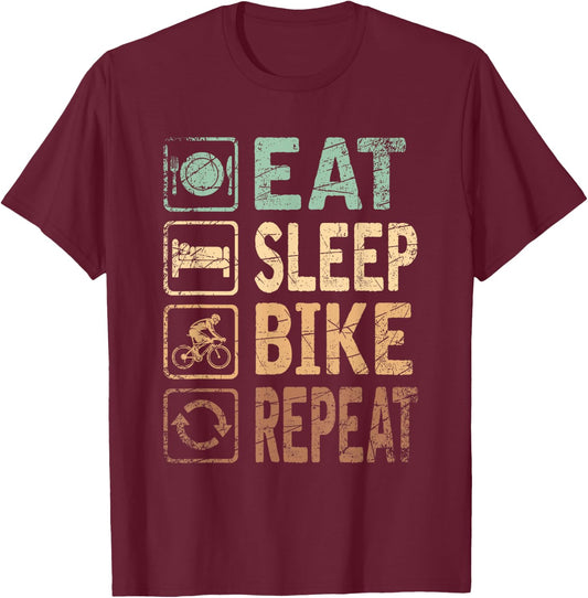 Eat Sleep Bike Repeat Bicycle T-Shirt - T-Shirt | Maroon