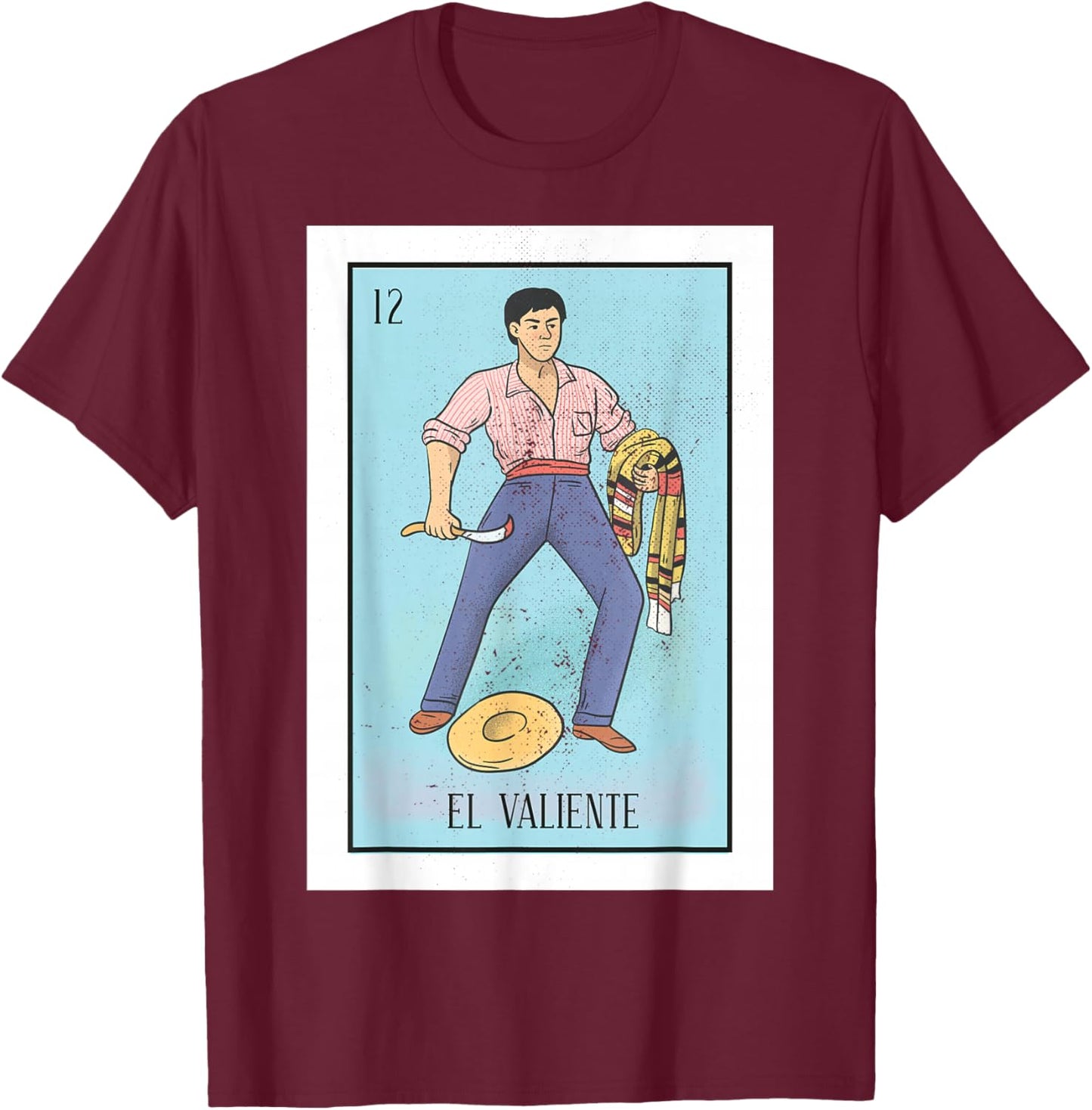 Retro El Valiente Mexican Lottery Bingo Game The Brave Card T-Shirt - T-Shirt | Maroon