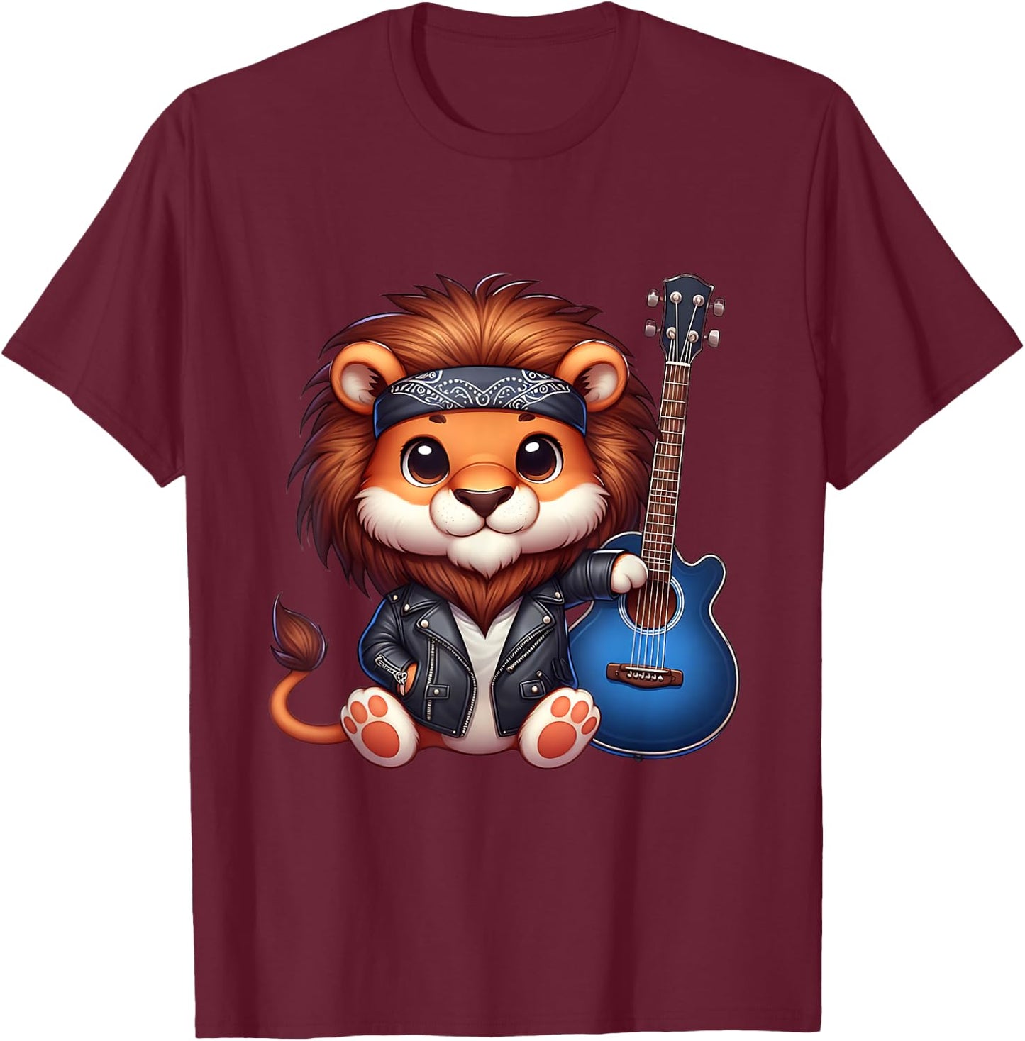 Lion playing Guitar T-Shirt - T-Shirt | Maroon