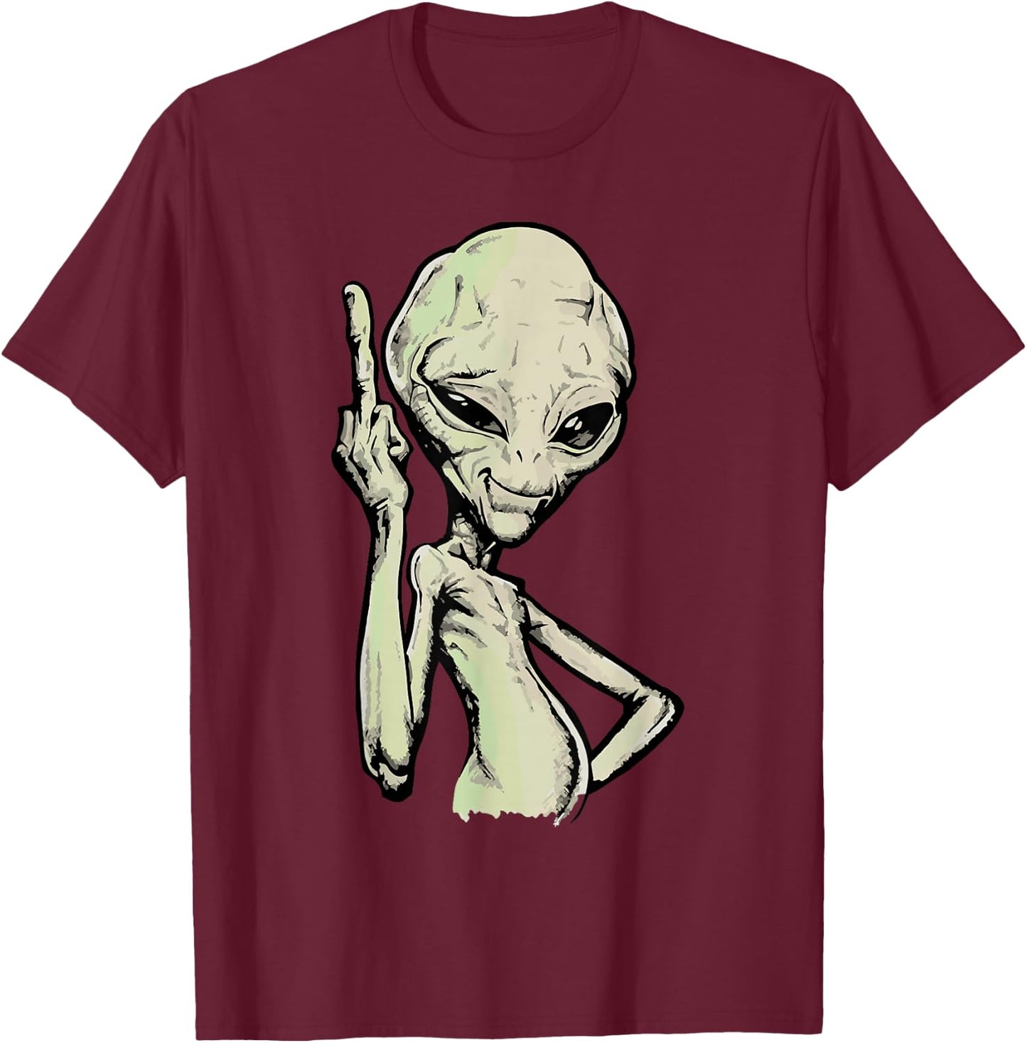 Alien Middle Finger Adult Humour Funny Novelty T-Shirt - T-Shirt | Maroon