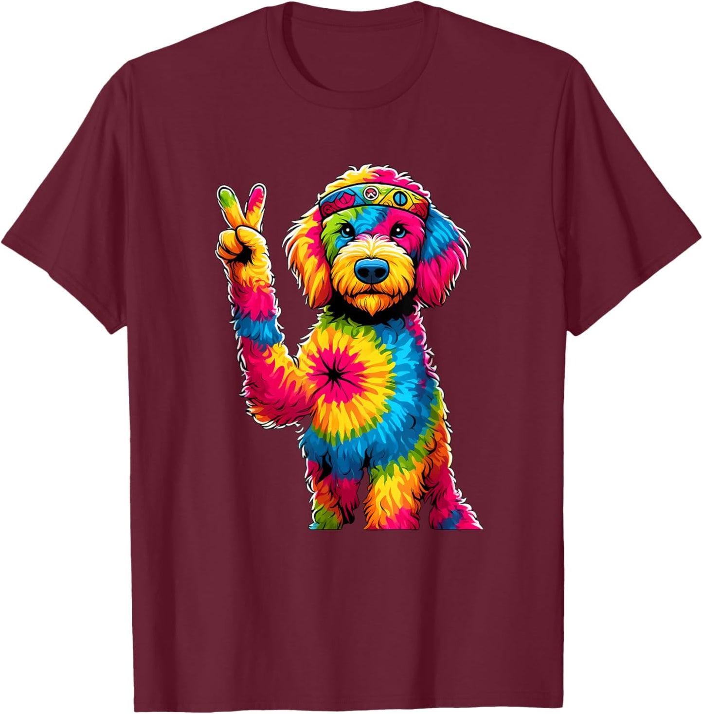 Peace Sign Tie Dye Labradoodle Dog Men Women Kids T-Shirt - T-Shirt | Maroon