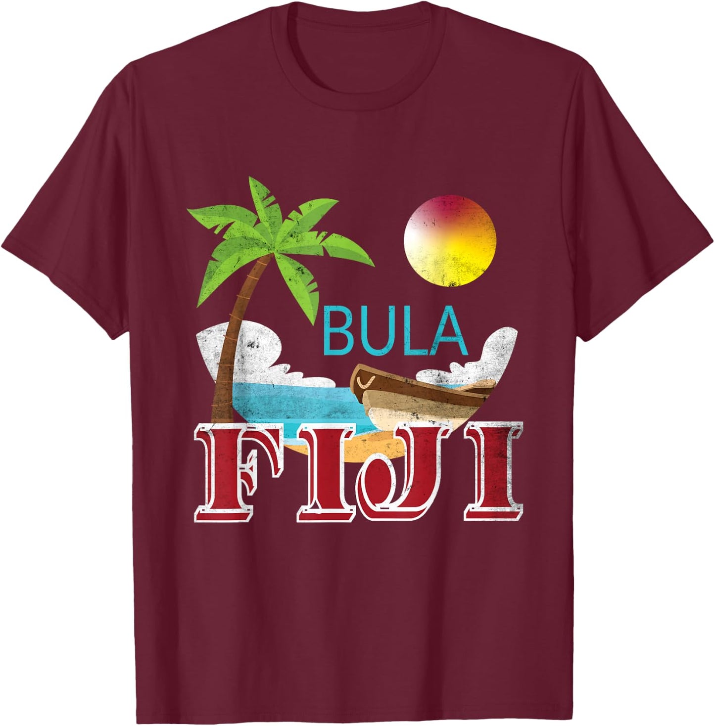 Tourist and Native Fiji Bula Vintage Grunge Vacation Shirt T-Shirt - T-Shirt | Maroon
