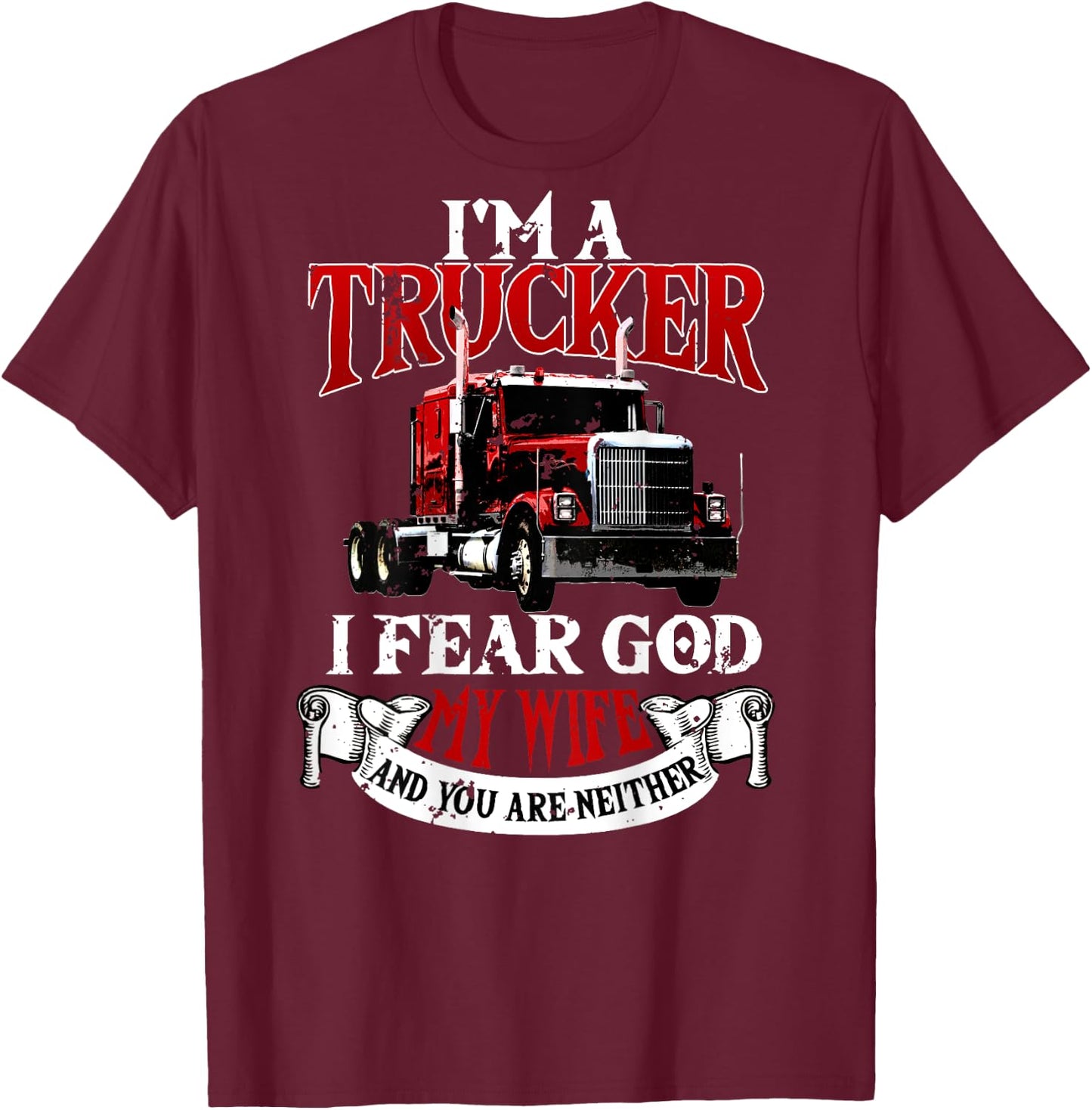 Trucker Gifts Tractor Trailer 18 Wheeler Design On Back T-Shirt - T-Shirt | Maroon