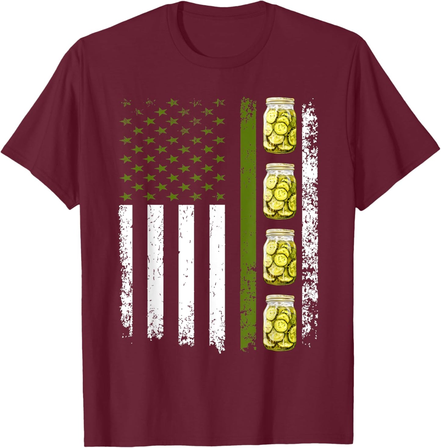 Funny Pickle Cucumber US American Flag Jar Of Sliced Pickles Men T-Shirt - T-Shirt | Maroon