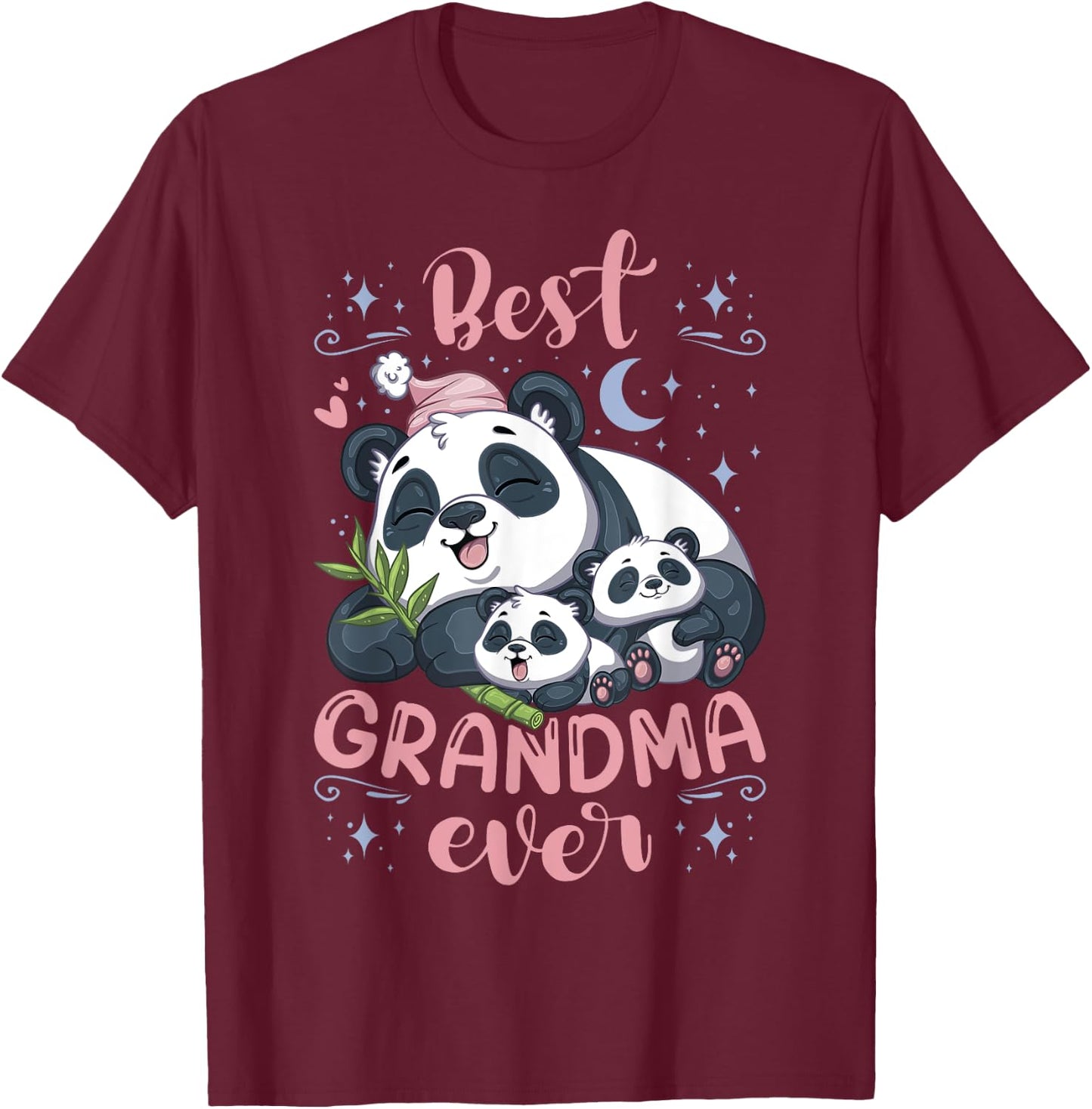 Best Grandma Ever Pajama Top Panda Grandmother & 2 Cubs T-Shirt - T-Shirt | Maroon