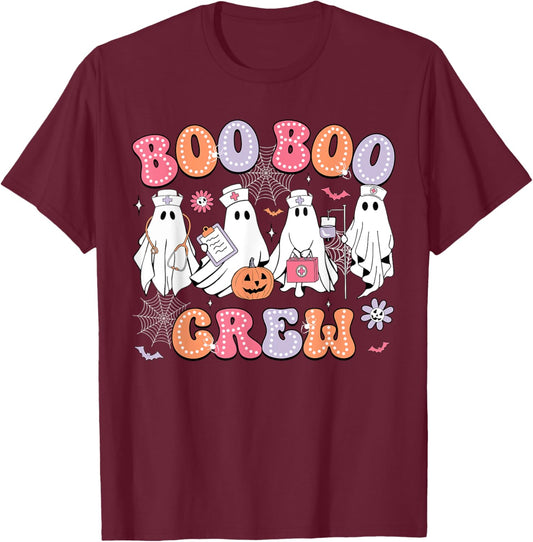 Groovy Boo Boo Crew Nurse Funny Ghost Women Halloween Nurse T-Shirt - T-Shirt | Maroon