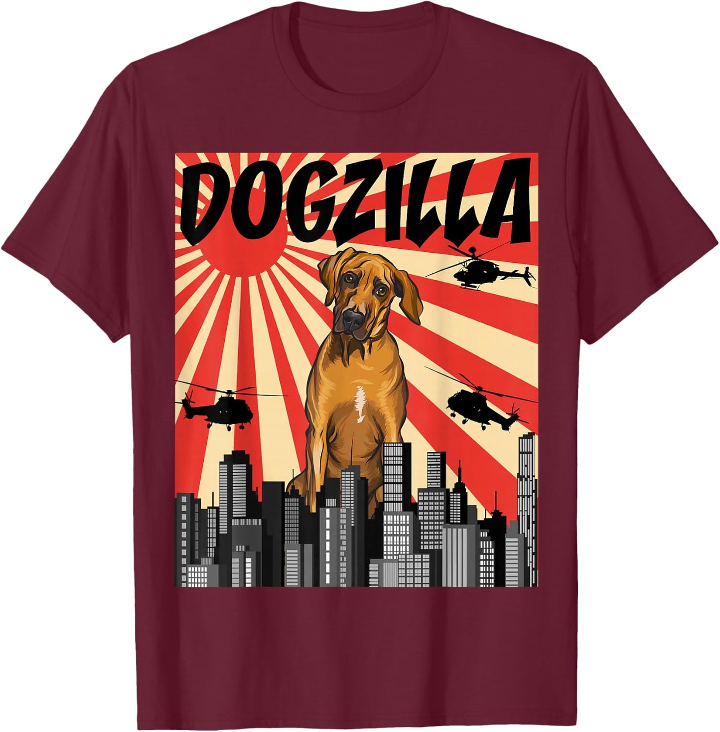 Funny Retro Japanese Dogzilla Rhodesian Ridgeback T-Shirt - T-Shirt | Maroon
