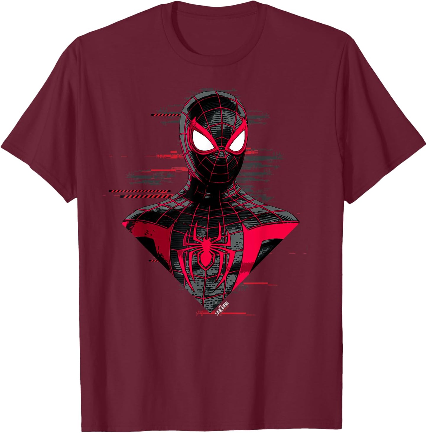 Marvel Spider-Man: Miles Morales Glitch Big Face T-Shirt - T-Shirt | Maroon