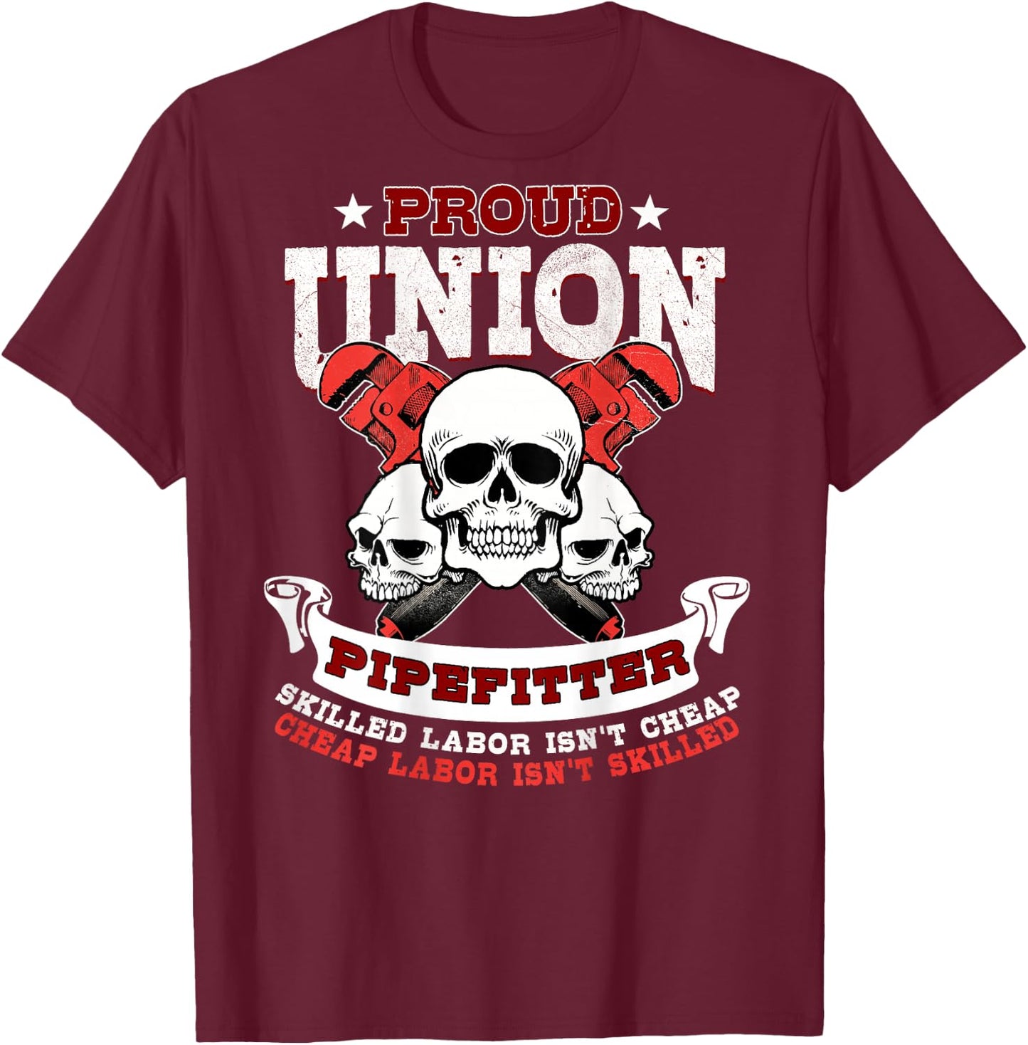 Pipefitter Plumber Steamfitter Image On Back Of Shirt T-Shirt - T-Shirt | Maroon
