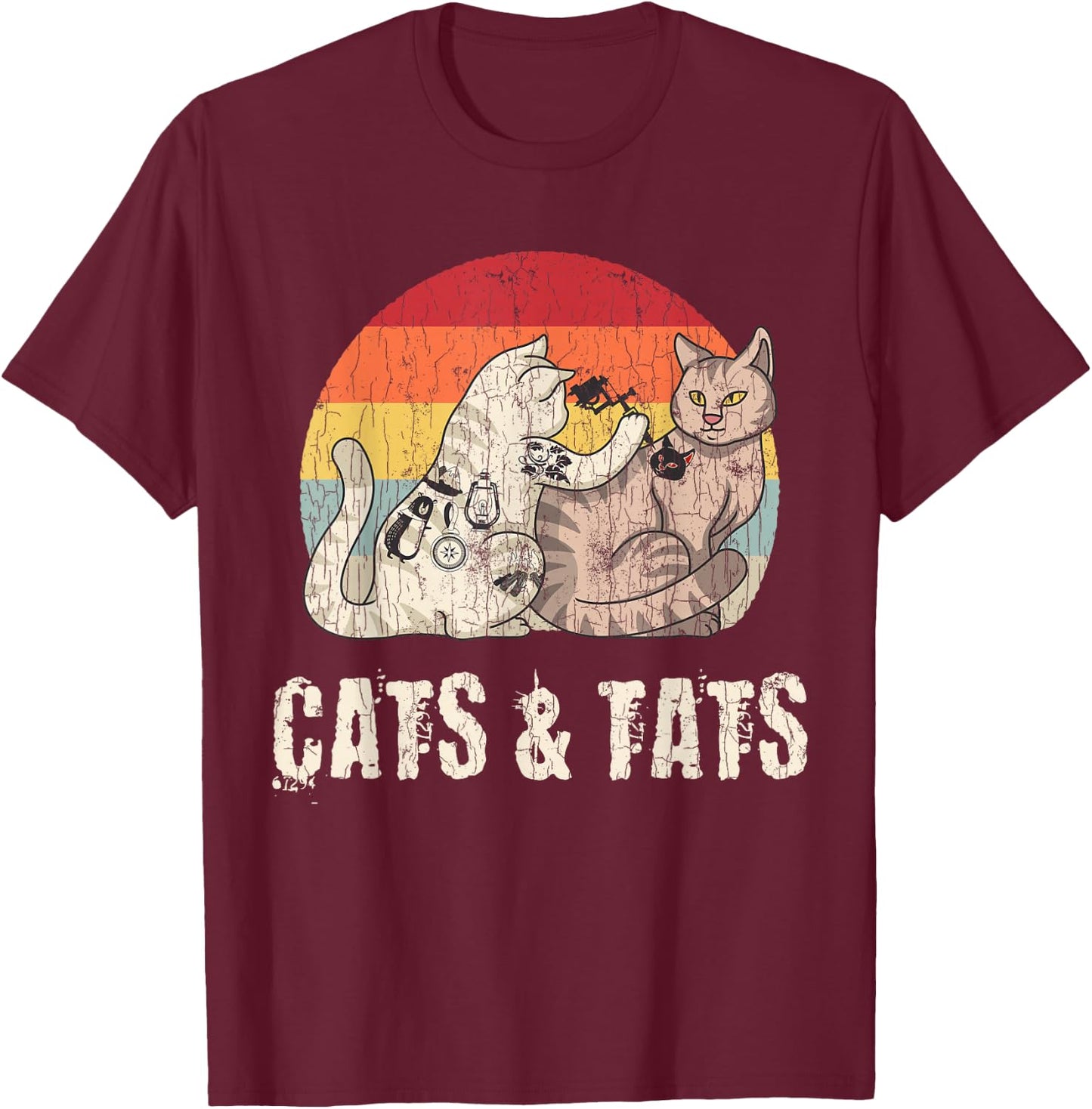 Cats and Tats Tattoo Cute Funny Gift T-Shirt - T-Shirt | Maroon