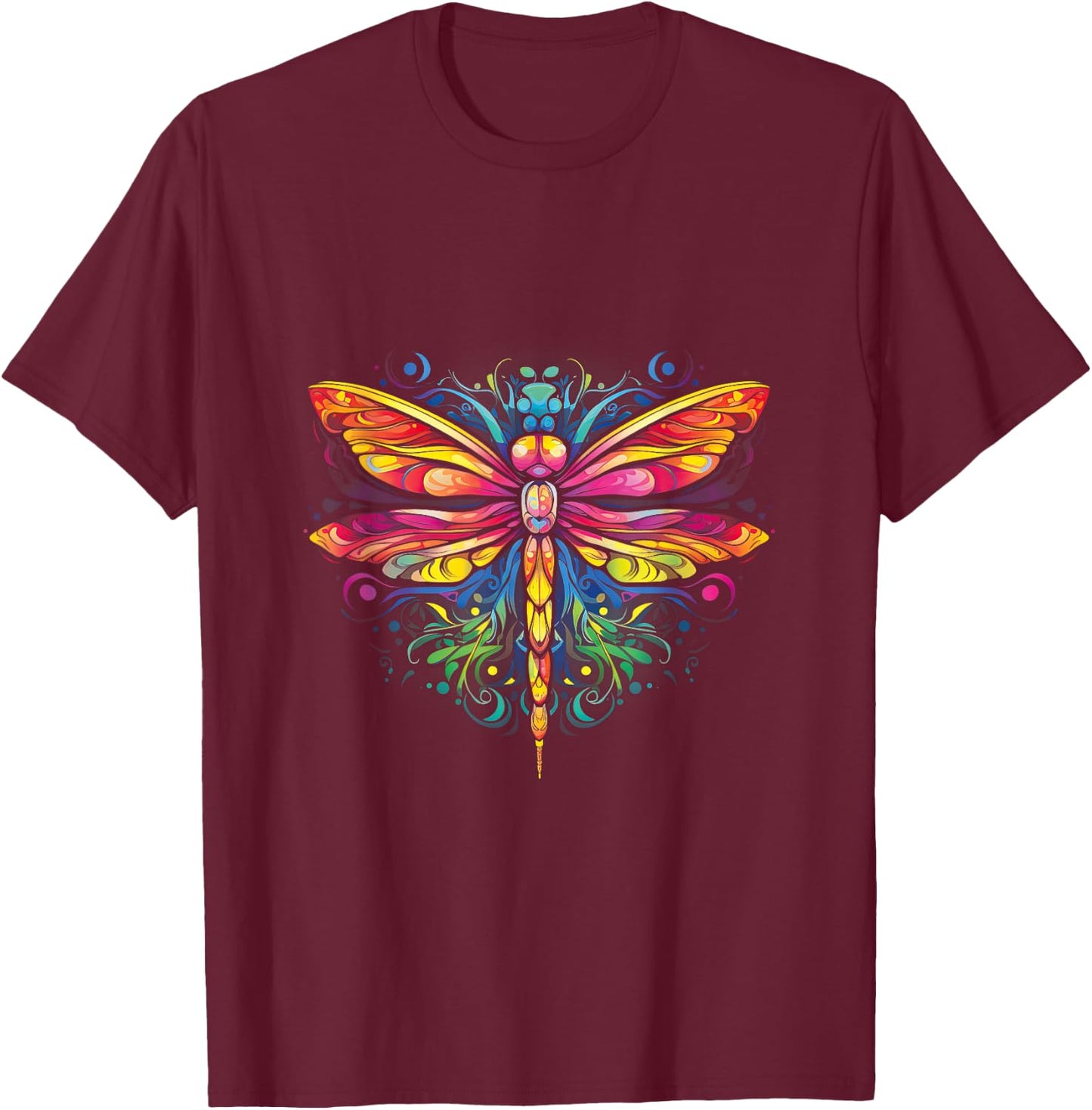 Dragonfly Colorful Dragonflies Hippie 70s Peace T-Shirt - T-Shirt | Maroon