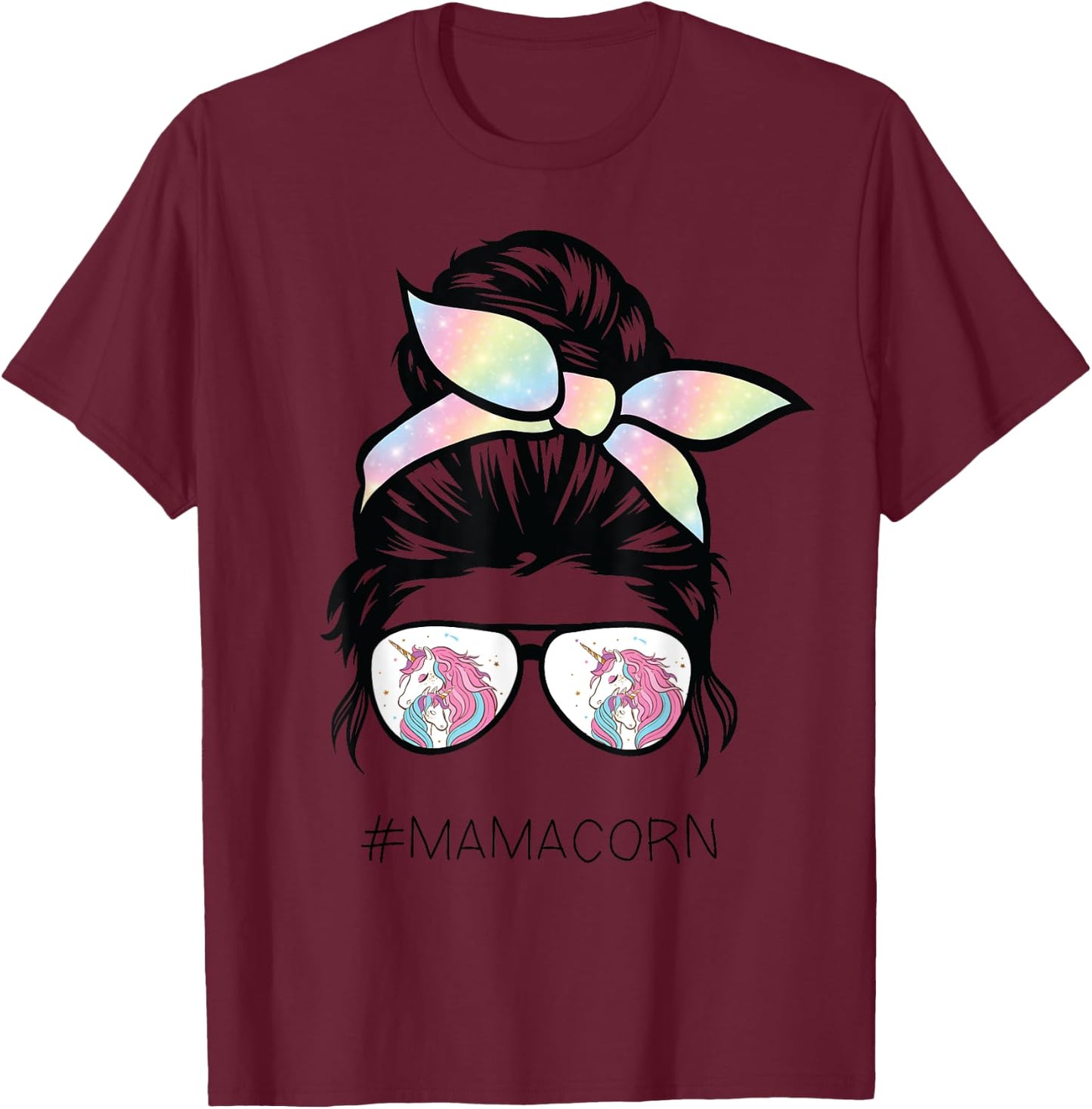 Funny Mamacorn Unicorn Costume Mom messy hair bun mother day T-Shirt - T-Shirt | Maroon