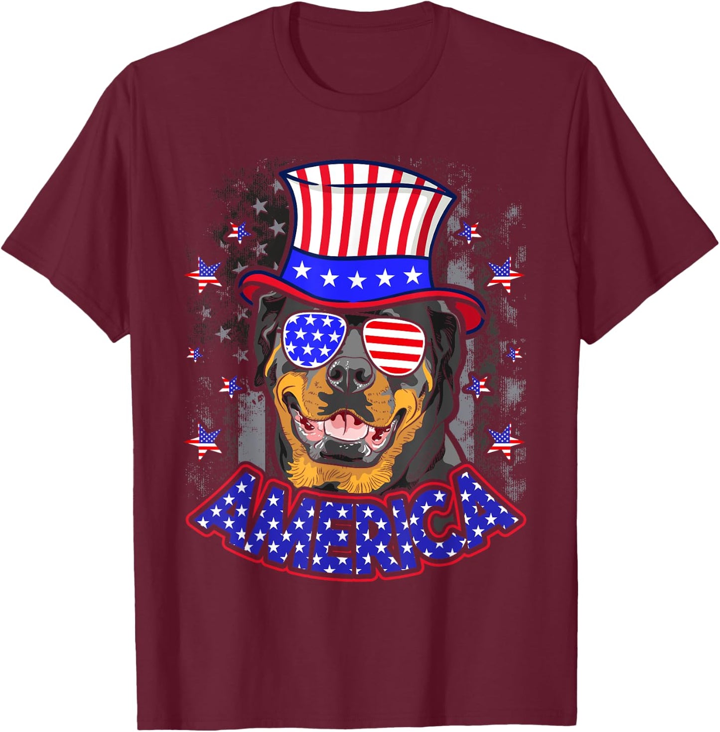 Rottweiler American USA Flag 4th of July T-Shirt - T-Shirt | Maroon