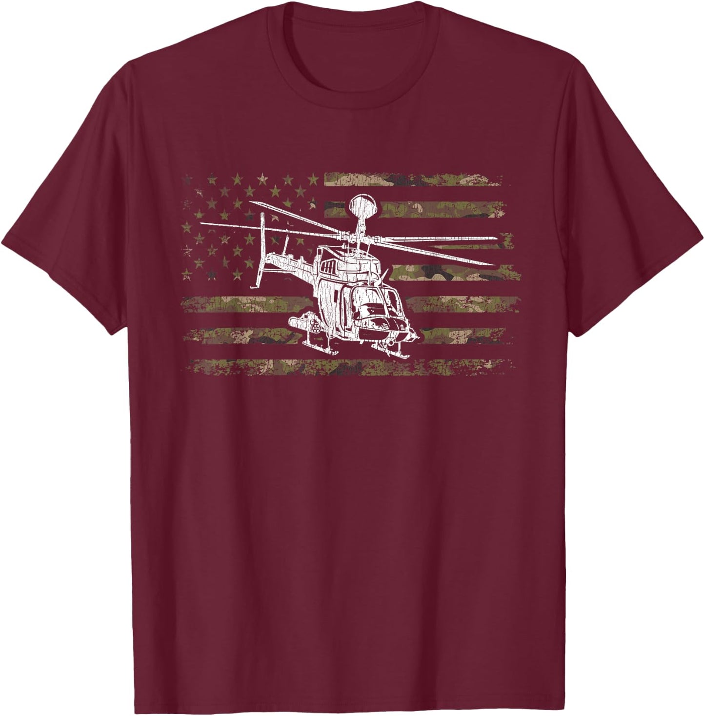 OH-58D Kiowa Warrior Helicopter Pilot Veteran Camo USA Flag T-Shirt - T-Shirt | Maroon
