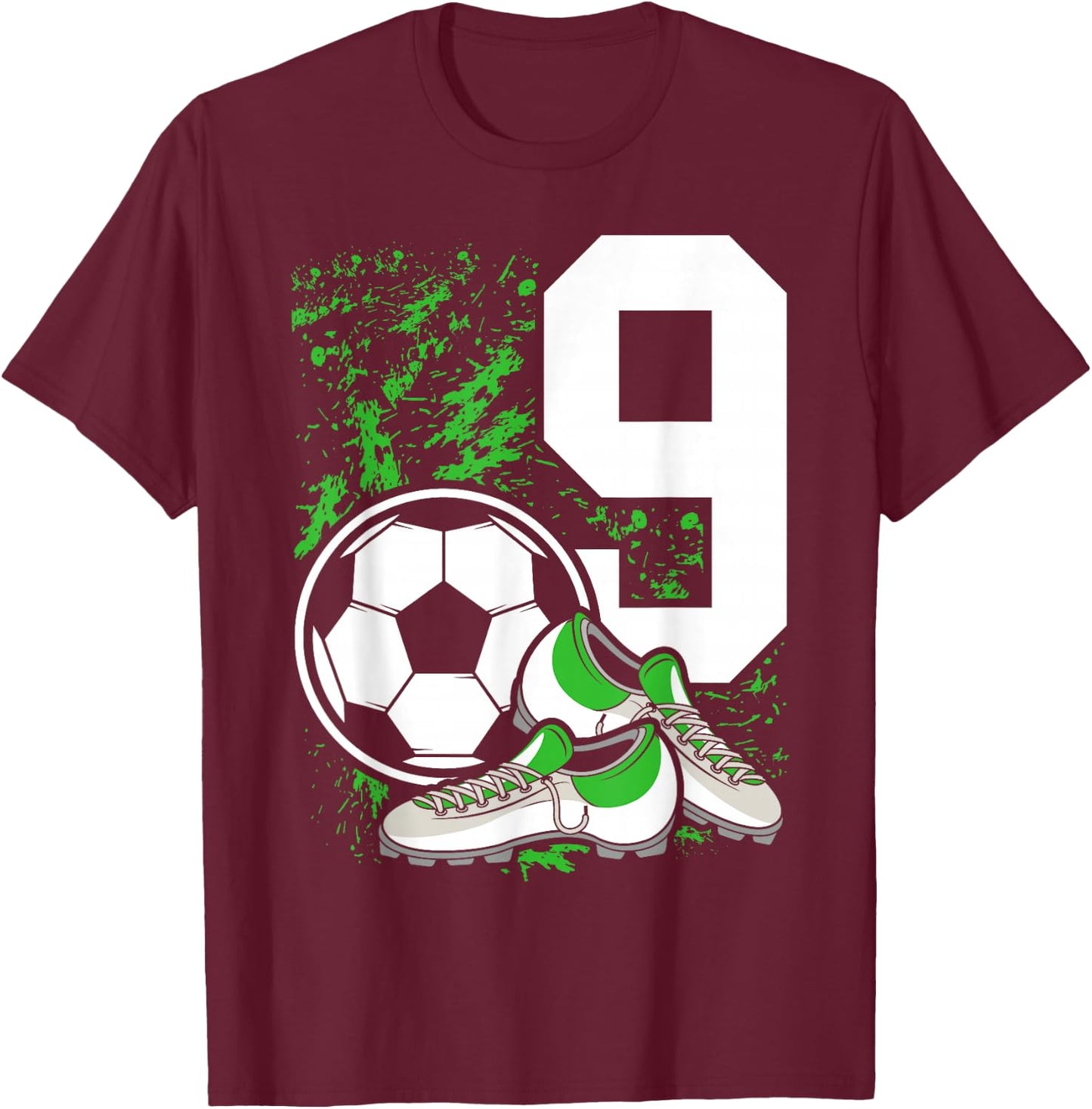 9th Birthday Boys 9 Years Soccer Football Player Birthday T-Shirt - T-Shirt | Maroon