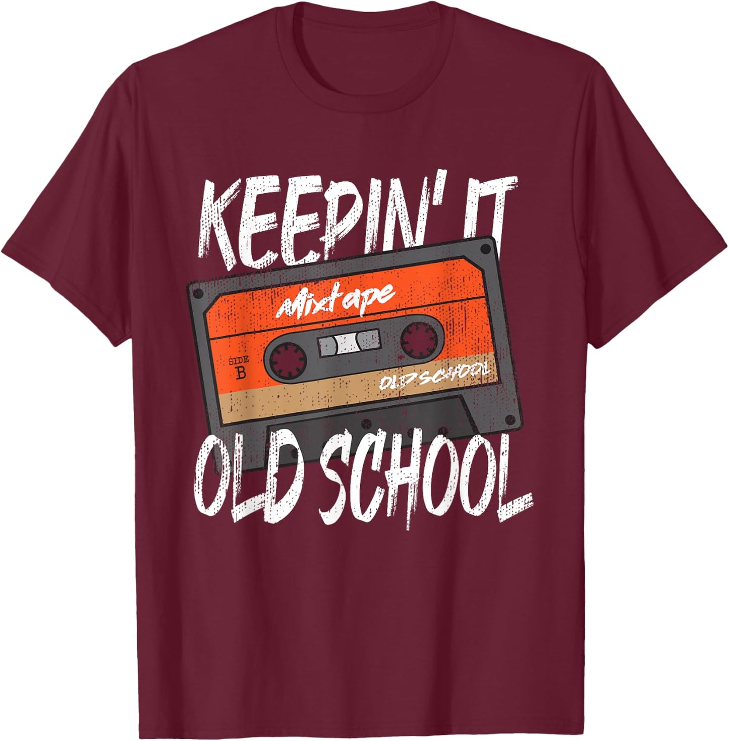 Old School Hip Hop 80s 90s Vintage Mixtape Cassette Tape T-Shirt - T-Shirt | Maroon