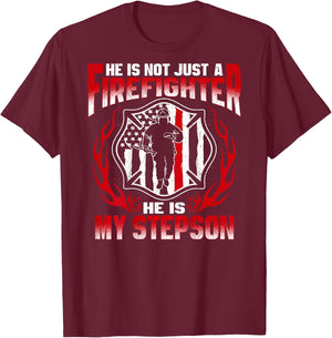 My Stepson Is A Firefighter Proud Fire Stepmom Stepdad Gift T-Shirt - T-Shirt | Maroon