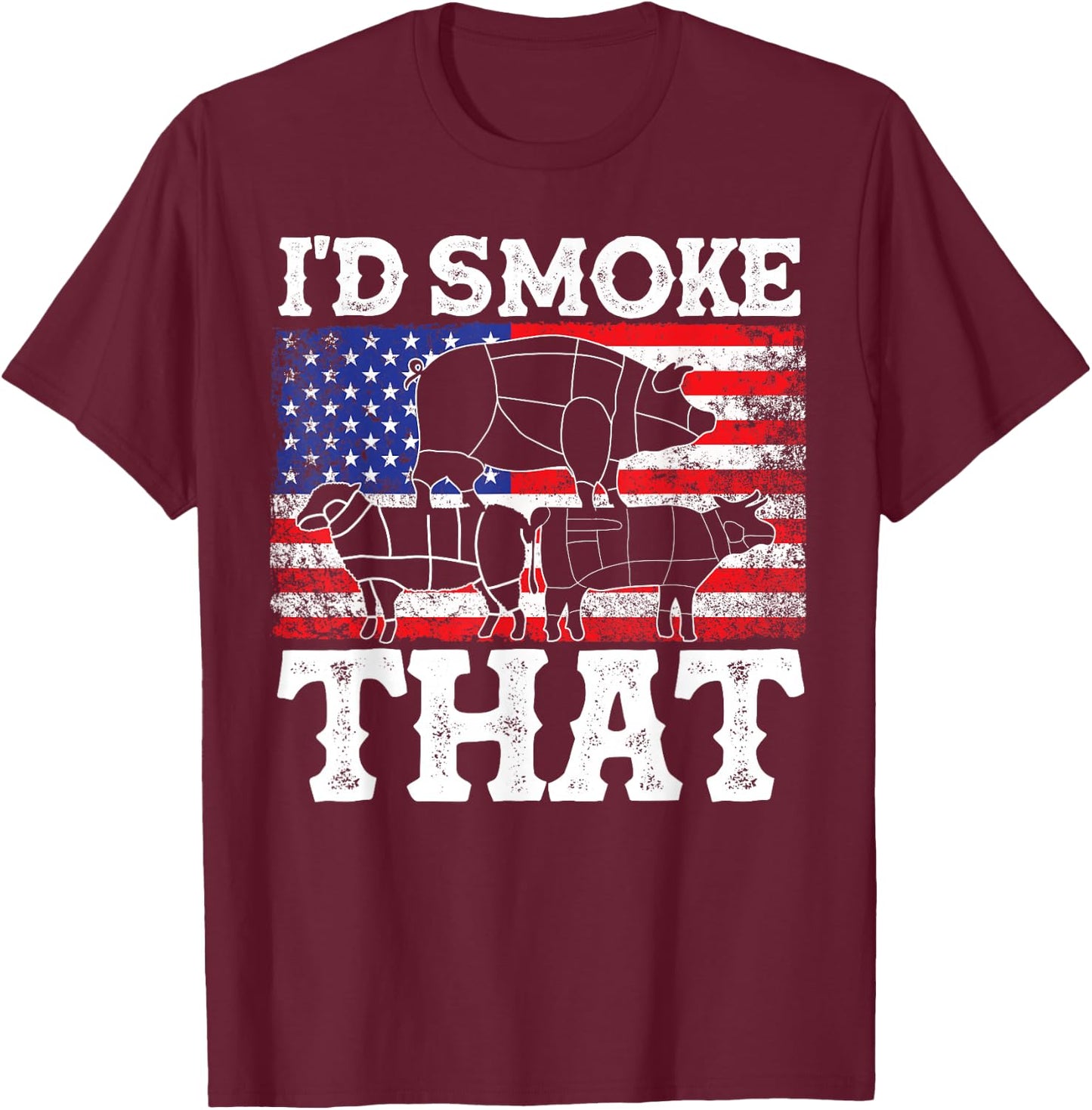 Funny Barbecue Id Smoke That Patriotic Grillmaster US BBQ T-Shirt - T-Shirt | Maroon