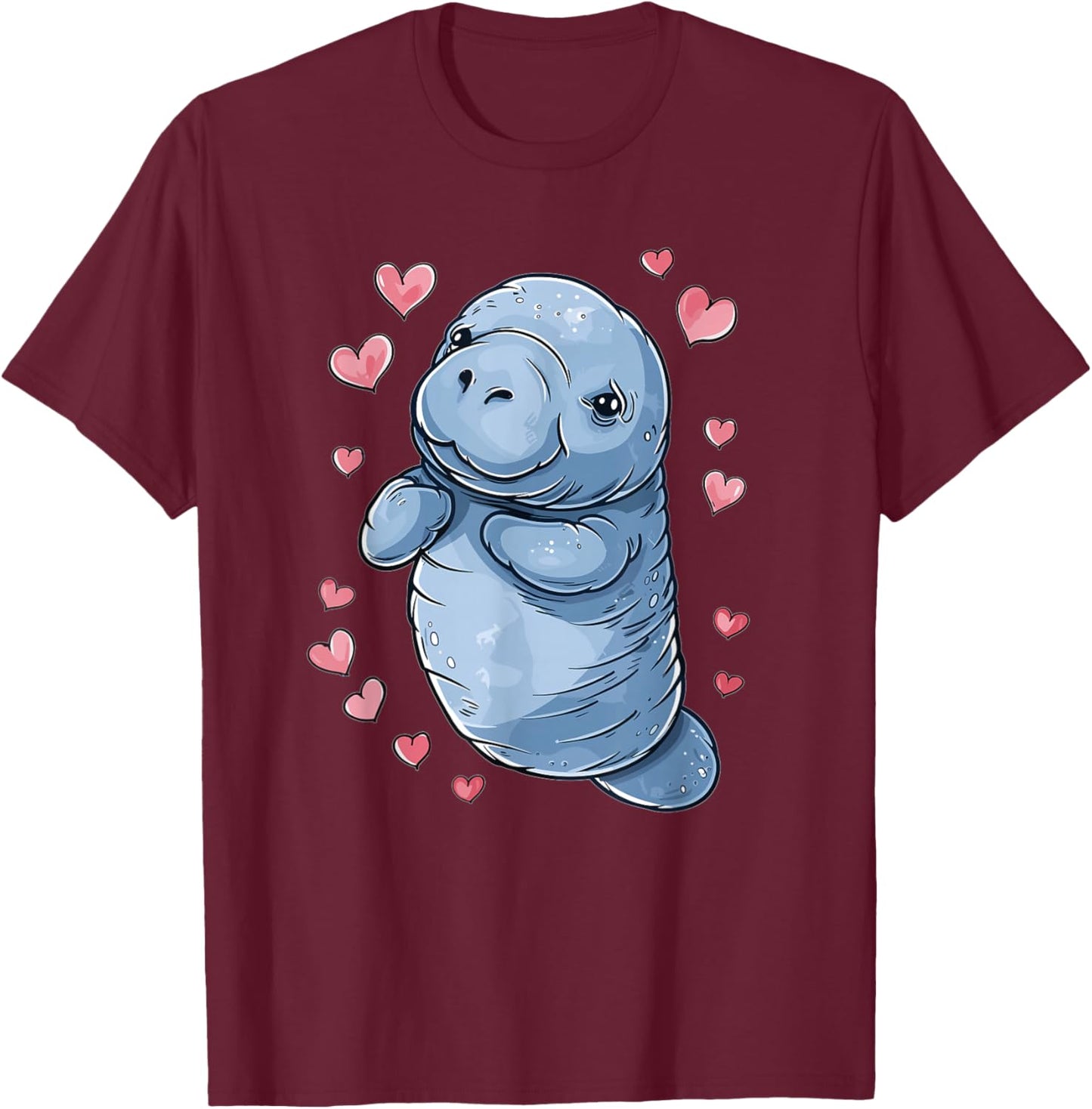 Cute Heart Manatee T-Shirt - T-Shirt | Maroon