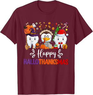 Happy HalloThanksMas Dental Boo Crew Dentist Assistant T-Shirt - T-Shirt | Maroon