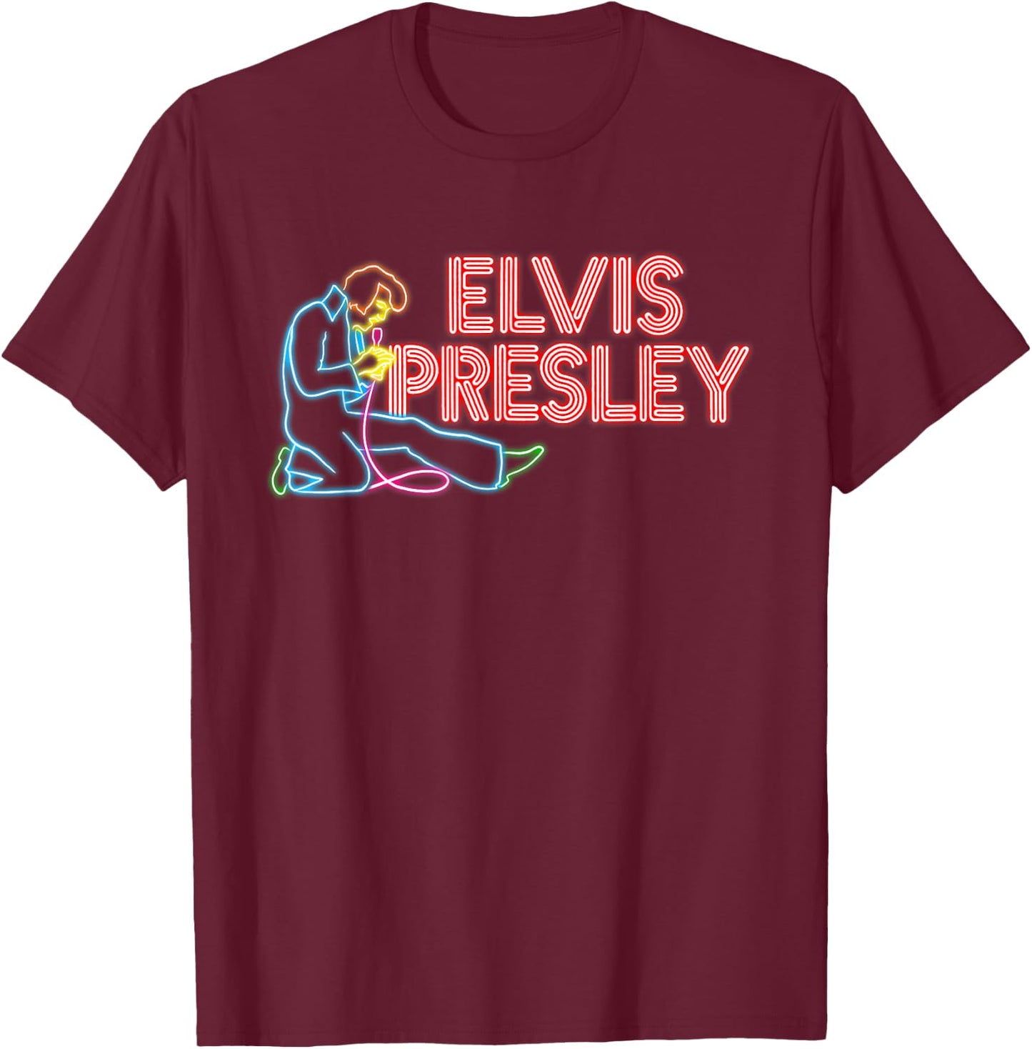 Elvis Presley Official Elvis Neon Sign T-Shirt - T-Shirt | Maroon