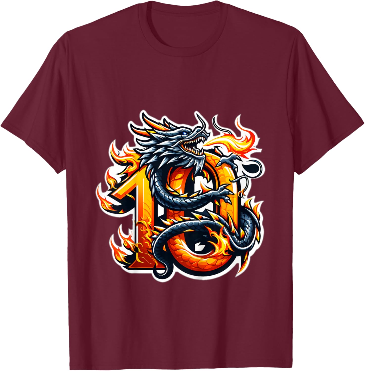 Turning 10 Years Old Dragon Birthday Party 10th Boy, Girl T-Shirt - T-Shirt | Maroon