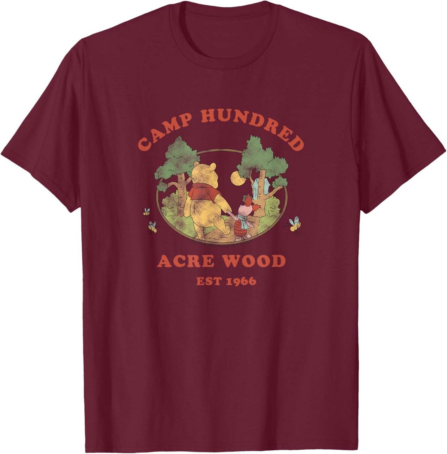 Disney Winnie The Pooh & Piglet Walking Camp 100 Acre Wood T-Shirt - T-Shirt | Maroon