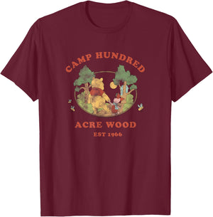Disney Winnie The Pooh & Piglet Walking Camp 100 Acre Wood T-Shirt - T-Shirt | Maroon