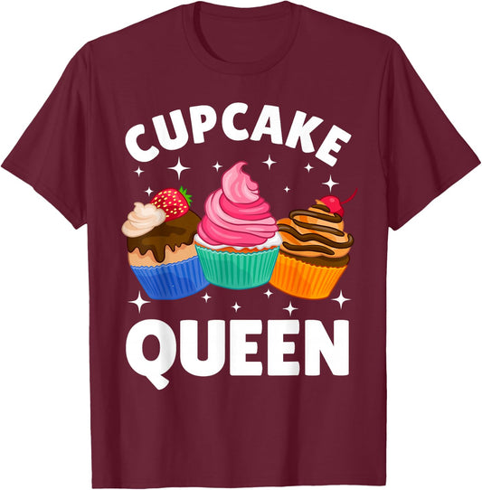 Funny Cupcake Queen Design Girls Cupcake Lovers T-Shirt - T-Shirt | Maroon