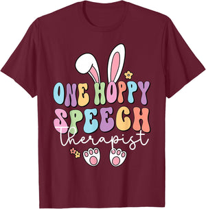 Retro One Hoppy Speech Therapist SLP Bunny Easter Day T-Shirt - T-Shirt | Maroon