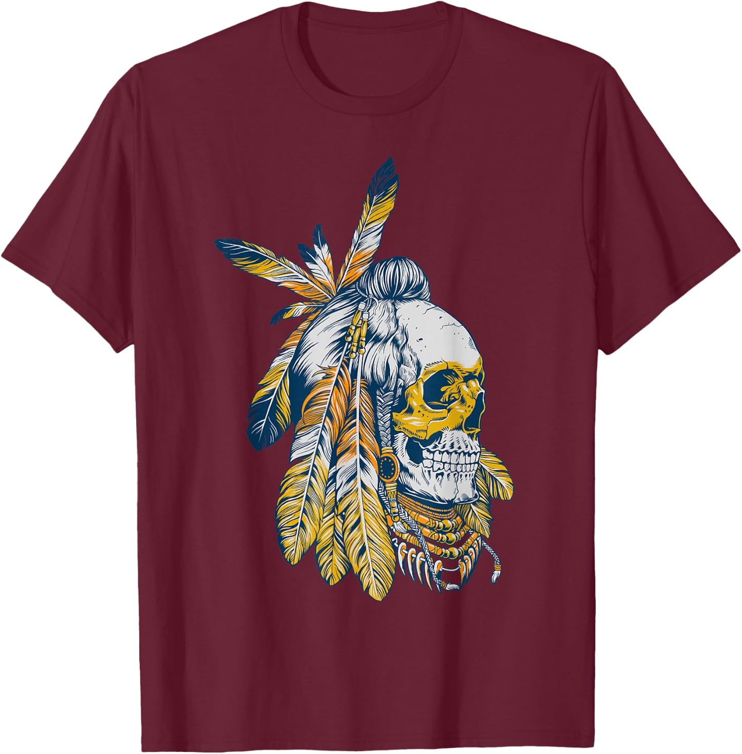 American Motorcycle Skull Native Indian Eagle Chief Vintage T-Shirt - T-Shirt | Maroon