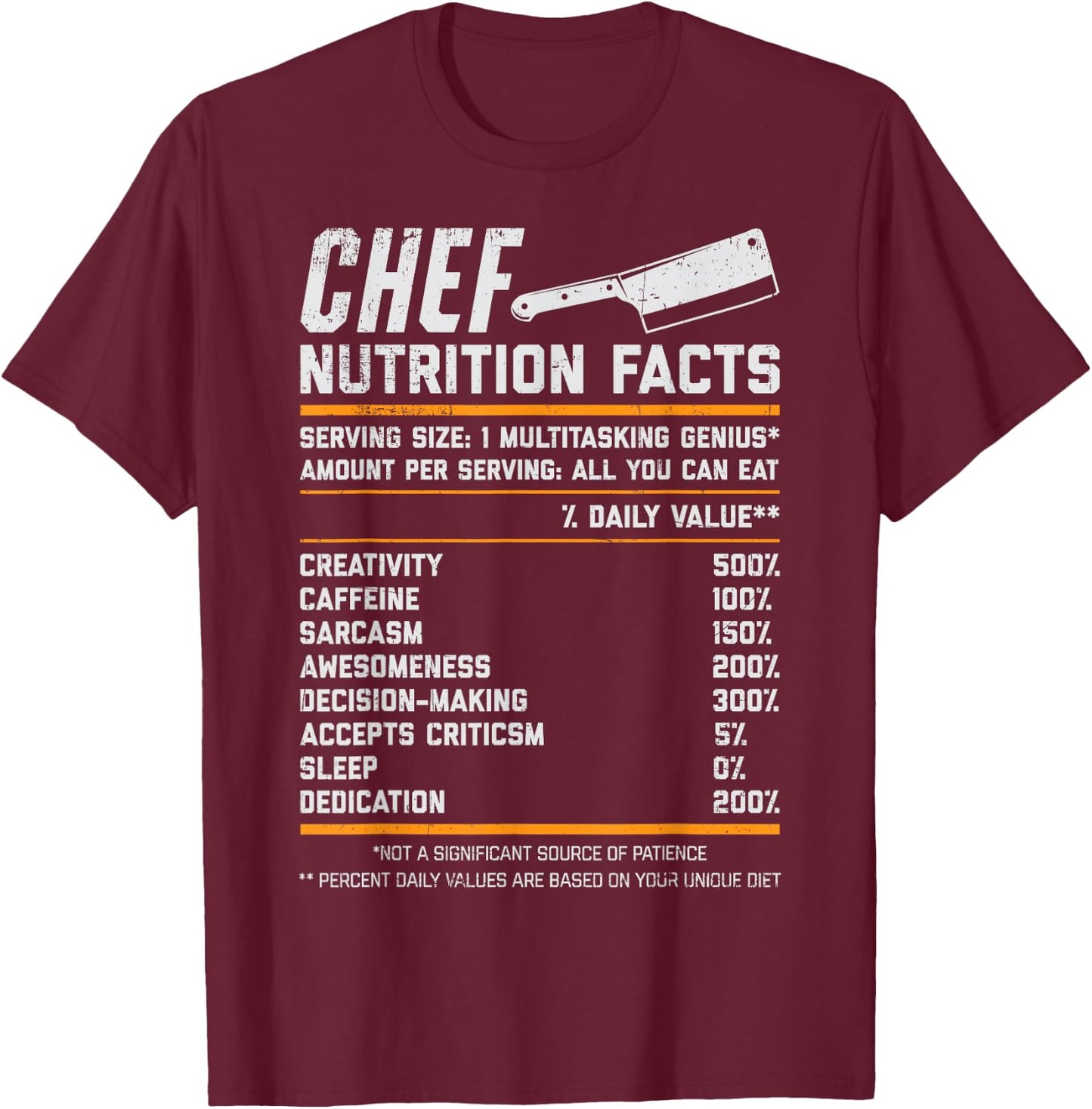 Chef Nutrition Facts Funny Cook Men Women Vintage Cooking T-Shirt - T-Shirt | Maroon