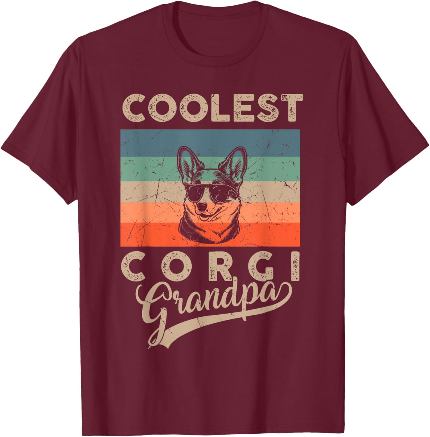 Coolest Corgi Grandpa Gifts Funny Dog Grandpa Retro T-Shirt - T-Shirt | Maroon