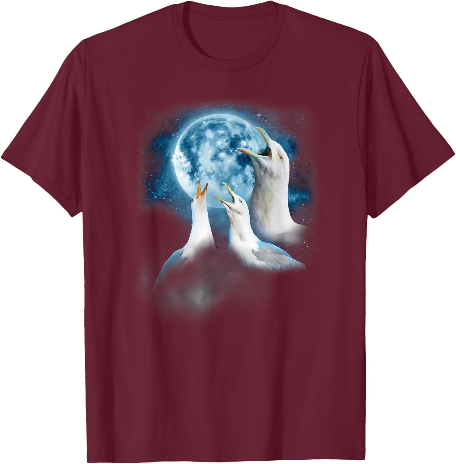 Funny Seagull Shirt - Seagulls Howling at the Moon T-Shirt - T-Shirt | Maroon