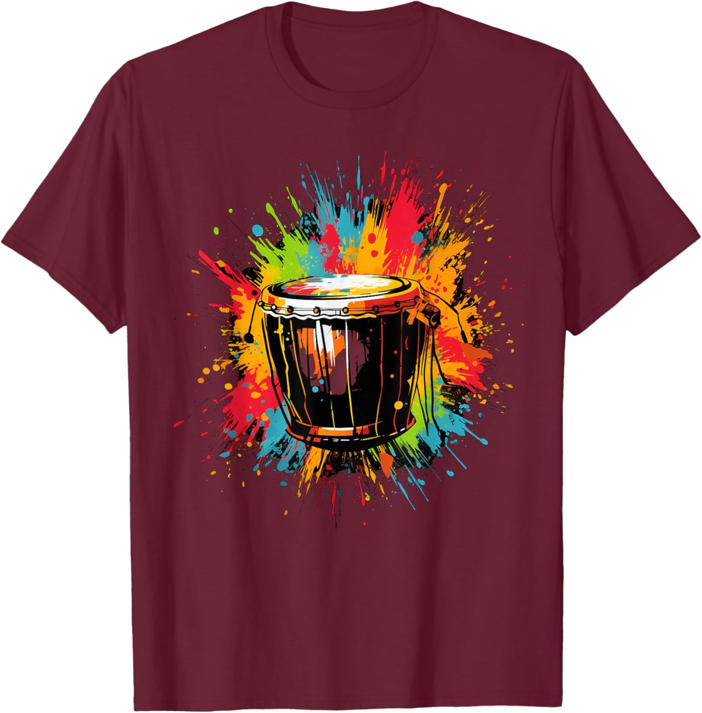 Djembe instrument on colorful painted Djembe T-Shirt - T-Shirt | Maroon