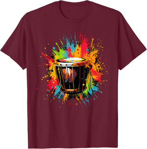 Djembe instrument on colorful painted Djembe T-Shirt - T-Shirt | Maroon