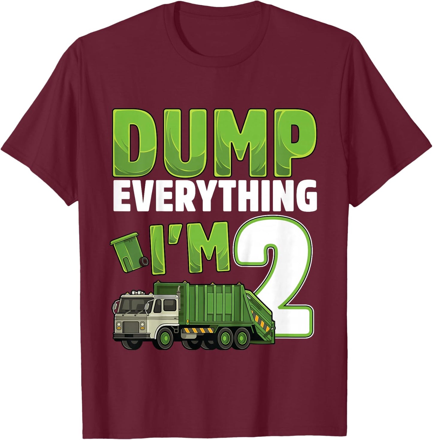 Recycling Trash 2 Year Old Garbage Truck 2nd Birthday Boy T-Shirt - T-Shirt | Maroon
