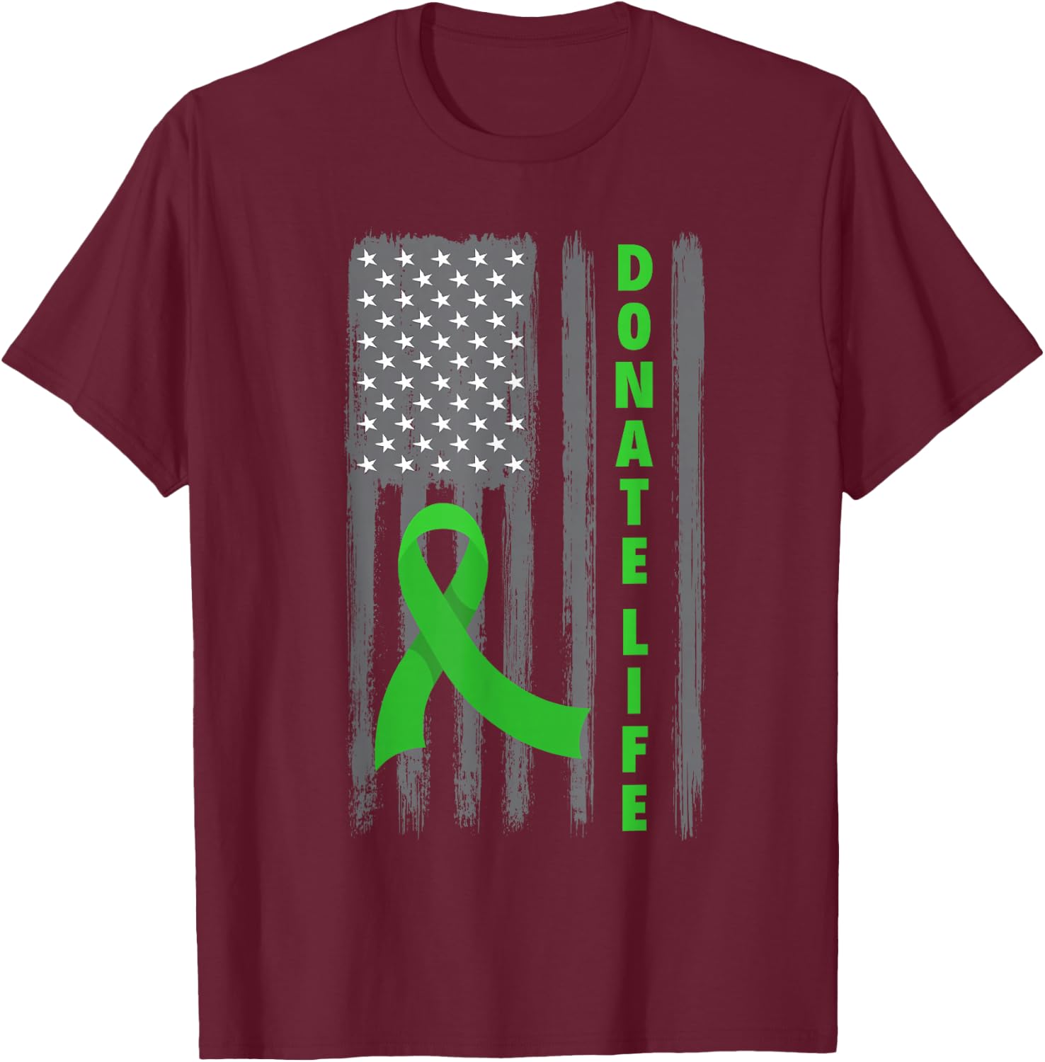 Donate Life Patriotic American Flag USA Kidney Donor Ribbon T-Shirt - T-Shirt | Maroon