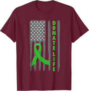 Donate Life Patriotic American Flag USA Kidney Donor Ribbon T-Shirt - T-Shirt | Maroon