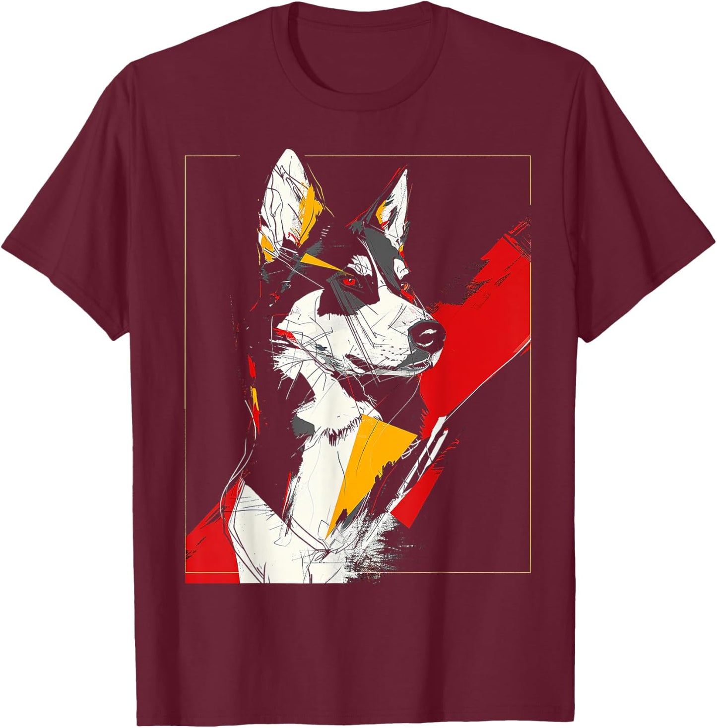 Husky Dog Lover Polygon Abstract Animal Art Graphic Husky Women Kids T-Shirt - T-Shirt | Maroon
